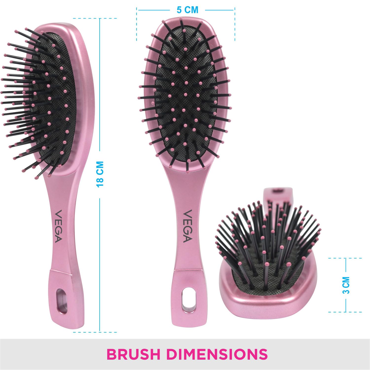 Vega Mini Flat Hair Brush for Men & Women - India's No. 1 Hair Brush Brand (R1-MB) - Perfect for Travel, Home & Salon Styling
