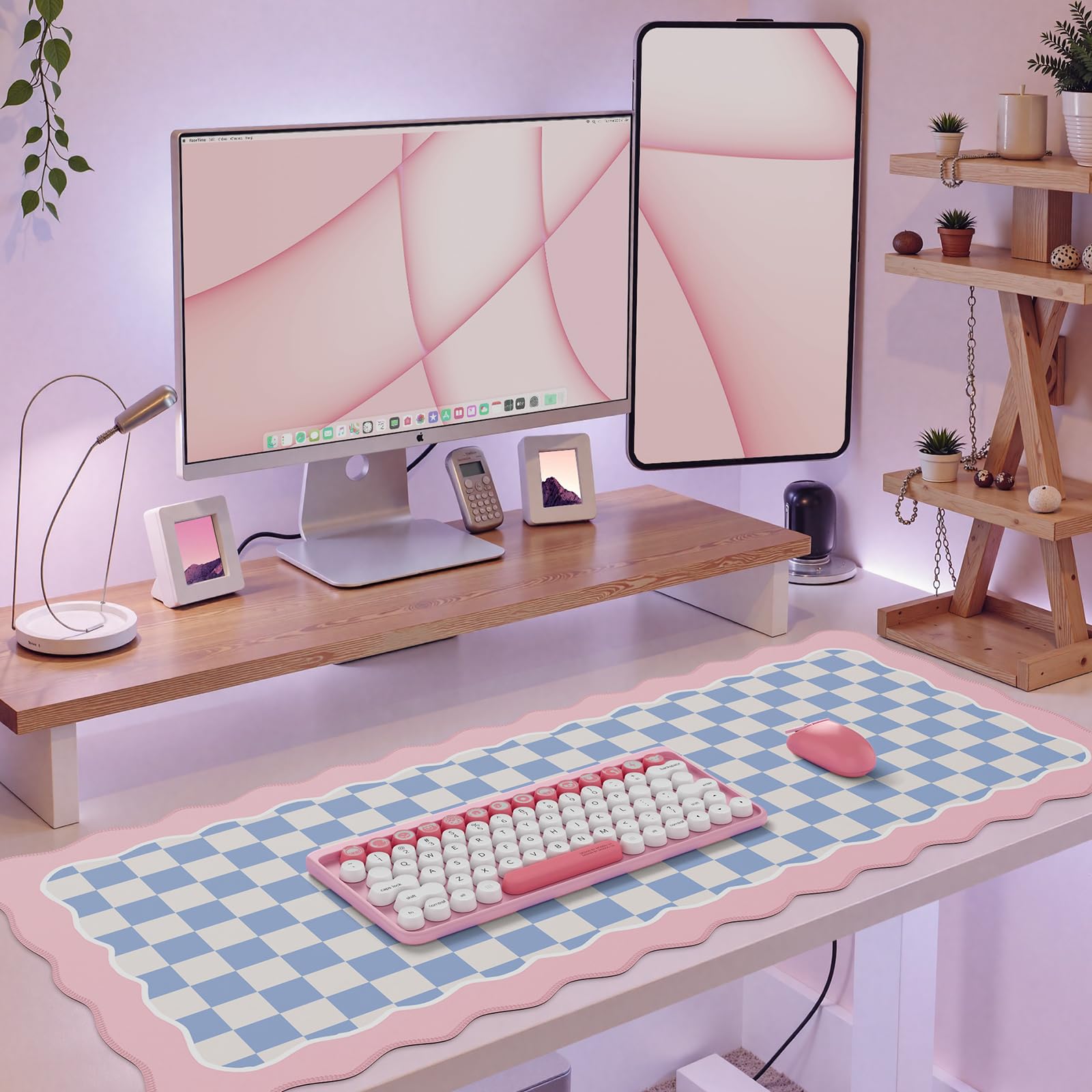 iCasso Pink Gaming Mouse Pad - XXL Extended Large Desk Mat (15.7x35.4 Inches) with Non-Slip Rubber Base, Soft Lycra Surface & Cute Irregular Edge Design - Perfect for Home Office, PC Gaming & Workstation Setup