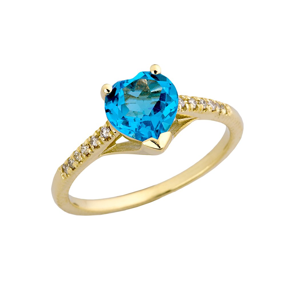 10K Yellow Gold Diamond Solitaire Blue Topaz Heart Engagement Ring - Elegant Proposal Jewelry for Wedding, Anniversary & Valentine's Day Gifts