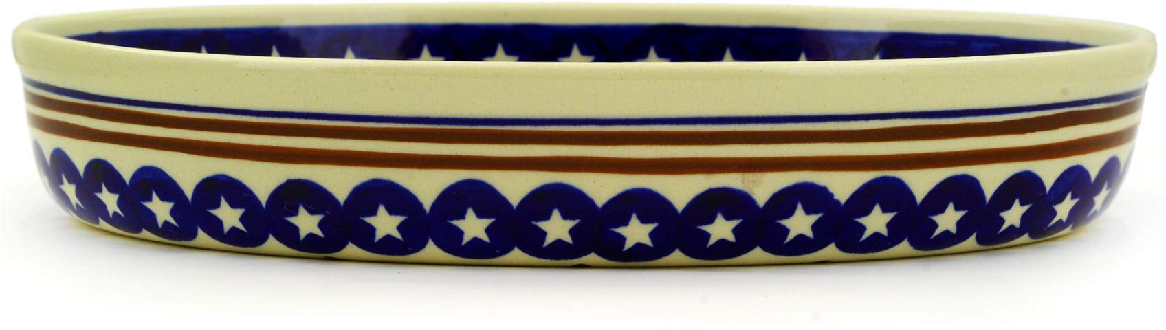 Blue Rose Polish Pottery Stars & Stripes Medium Oval Baker - Handmade Ceramic Baking Dish for Casseroles, Pies & Desserts - Perfect for Holidays, Parties & Home Decor