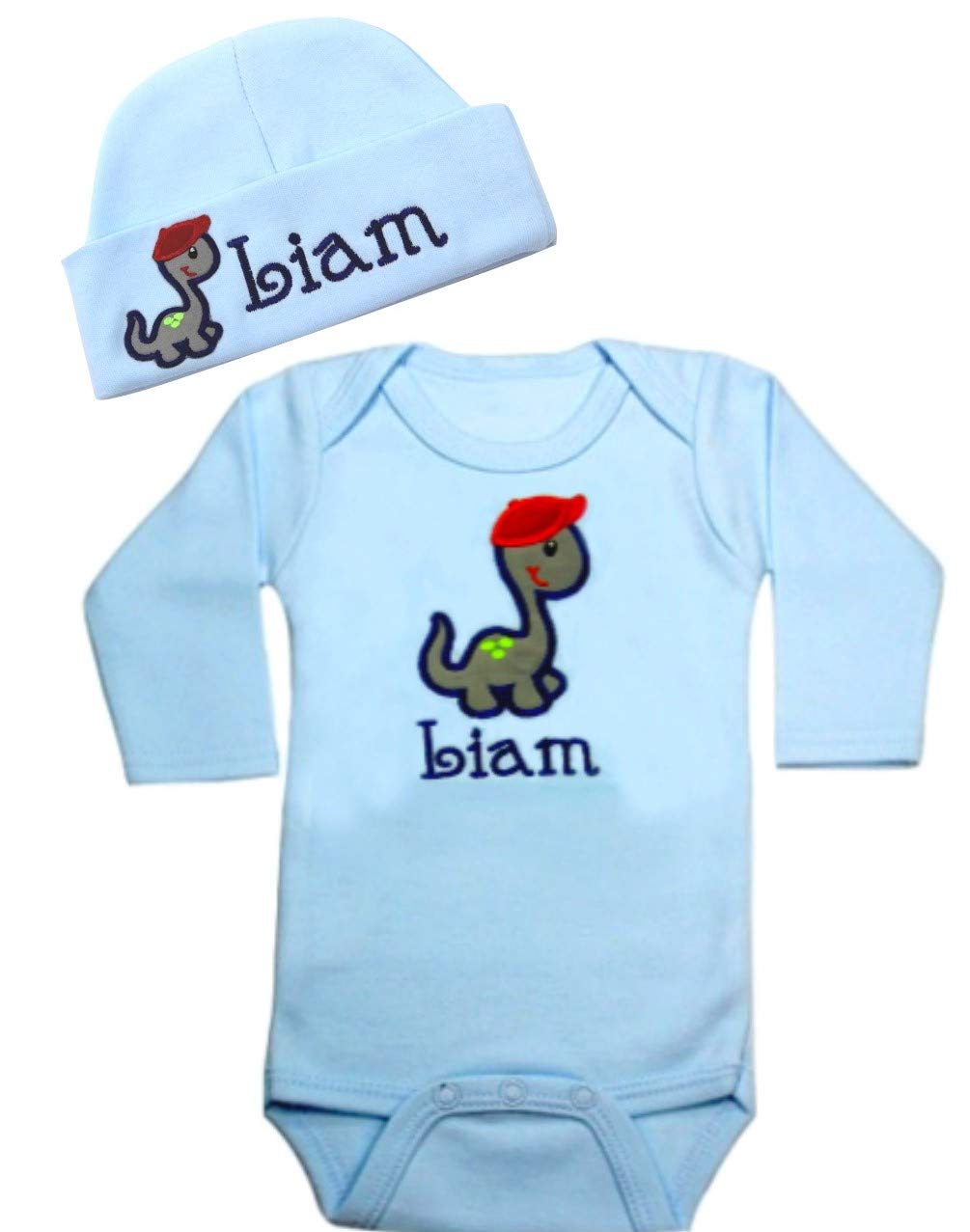 Dinosaur Bodysuit & Matching Cotton Beanie Hat Set for Baby Boys - Cute Dino Outfit for Newborns, Infants & Toddlers - Perfect for Photo Shoots, Birthday Parties & Everyday Wear