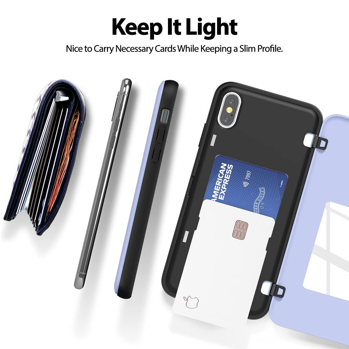 GOOSPERY Magnetic Secure Bumper iPhone Xs Max Case - Card Holder Wallet with Auto Closure, Dual Layer Protection & Sticky Mirror (Purple) | Perfect for Hands-Free Shopping & On-the-Go Protection