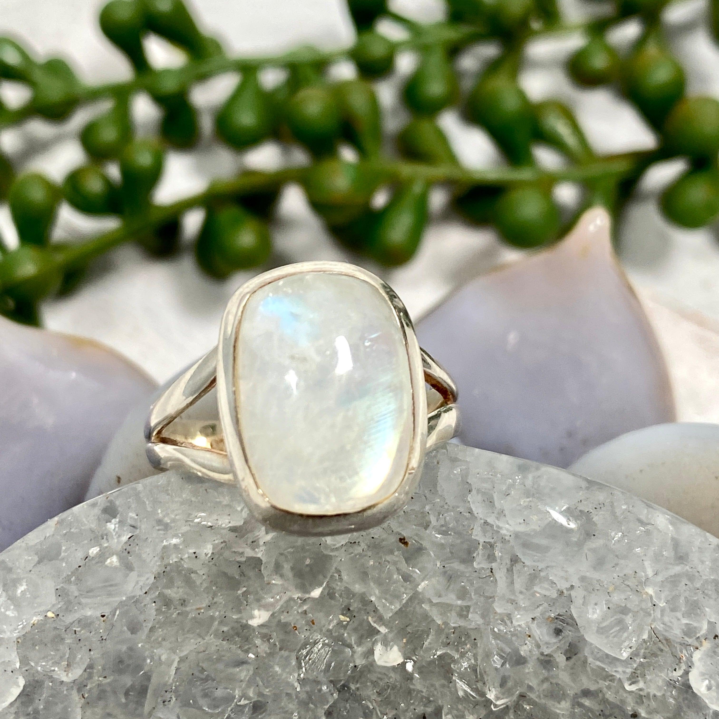 Moonstone Rectangular Ring for Women - Sterling Silver Size 8 - KRGJ2187 - Elegant Jewelry for Everyday Wear & Special Occasions