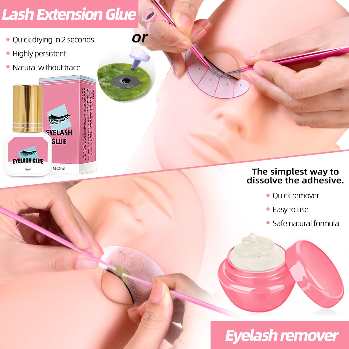 Professional Eyelash Extension Kit with Mannequin Head, Removable Eyelids & USB Lash Fan - Complete Practice Set for Beginners | Includes False Eyelashes, Shampoo Brush & Glue Tools | Perfect for Salon Training & Home Use