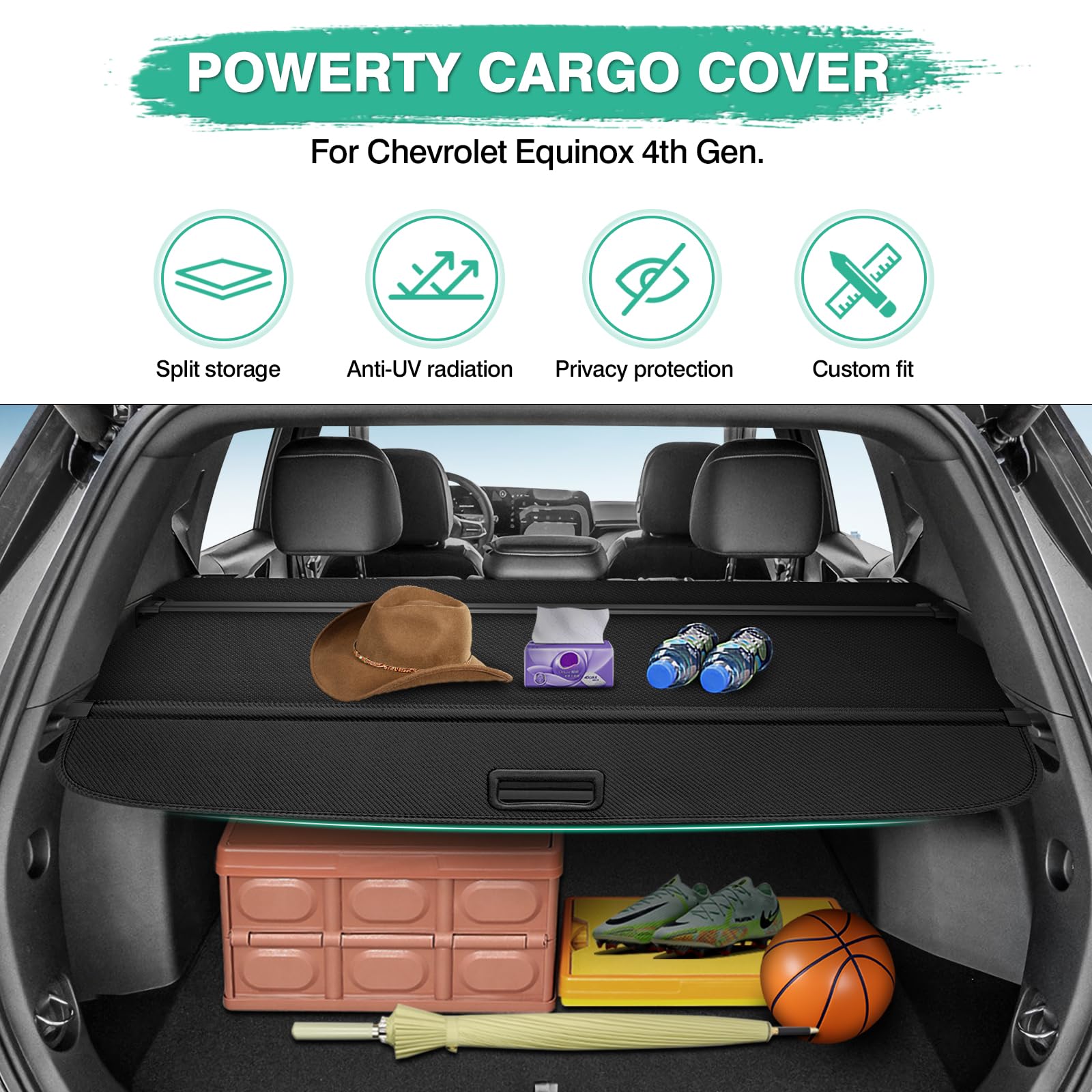 2025 Chevy Chevrolet Equinox Cargo Cover - Retractable Trunk Shade, No Gap Luggage Protector for Privacy & Security | Perfect for Road Trips, Grocery Hauling & Outdoor Adventures