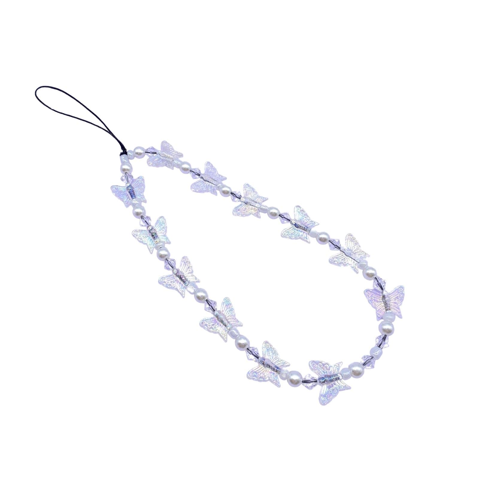 1-2 PCS Handmade Natural Stone Beaded Butterfly Phone Lanyard & Keychain - Colorful Rainbow Charm for Women & Girls | Perfect for Phone Accessories, Gift Giving & Fashion Jewelry