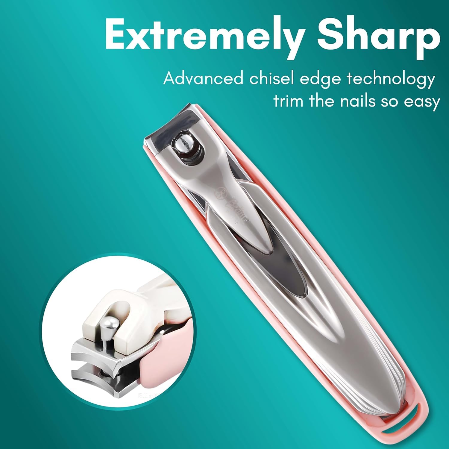 Beauté Secrets Professional Nail Clipper Set with Splash-Proof Storage Box - Large Detachable Fingernail & Toenail Clippers, Easy Clean Nail Trimmer with Nail Files for Men & Women (Pink) - Perfect for Home, Travel & Salon Use