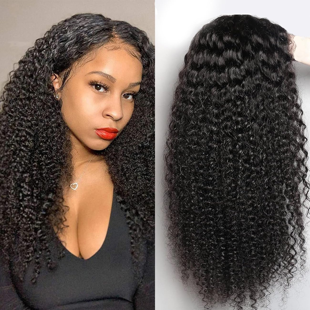 24 Inch Kinky Curly Human Hair Wig for Women - 180% Density Glueless Lace Front Wig with Pre-Plucked 13x4 Transparent Lace | Natural Black | Perfect for Daily Wear, Cosplay, and Special Occasions