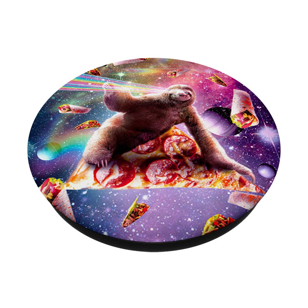 Space Pizza Sloth - Rainbow Laser PopSockets PopGrip: Swappable Phone Grip for iPhone, Samsung & Tablets - Cute Accessory for Gaming, Work & Daily Use