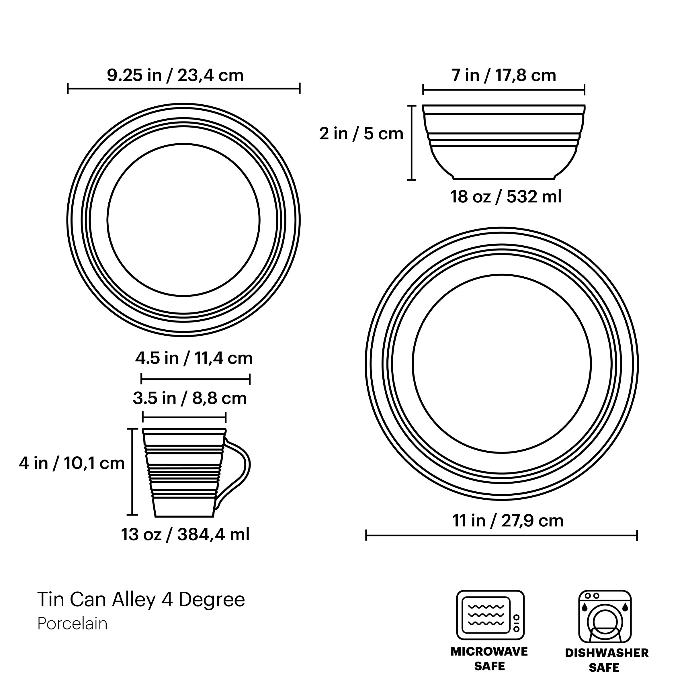 4-Piece Tin Can Alley Four Degree Dinnerware Set - Elegant Table Setting for Casual Dining & Entertaining