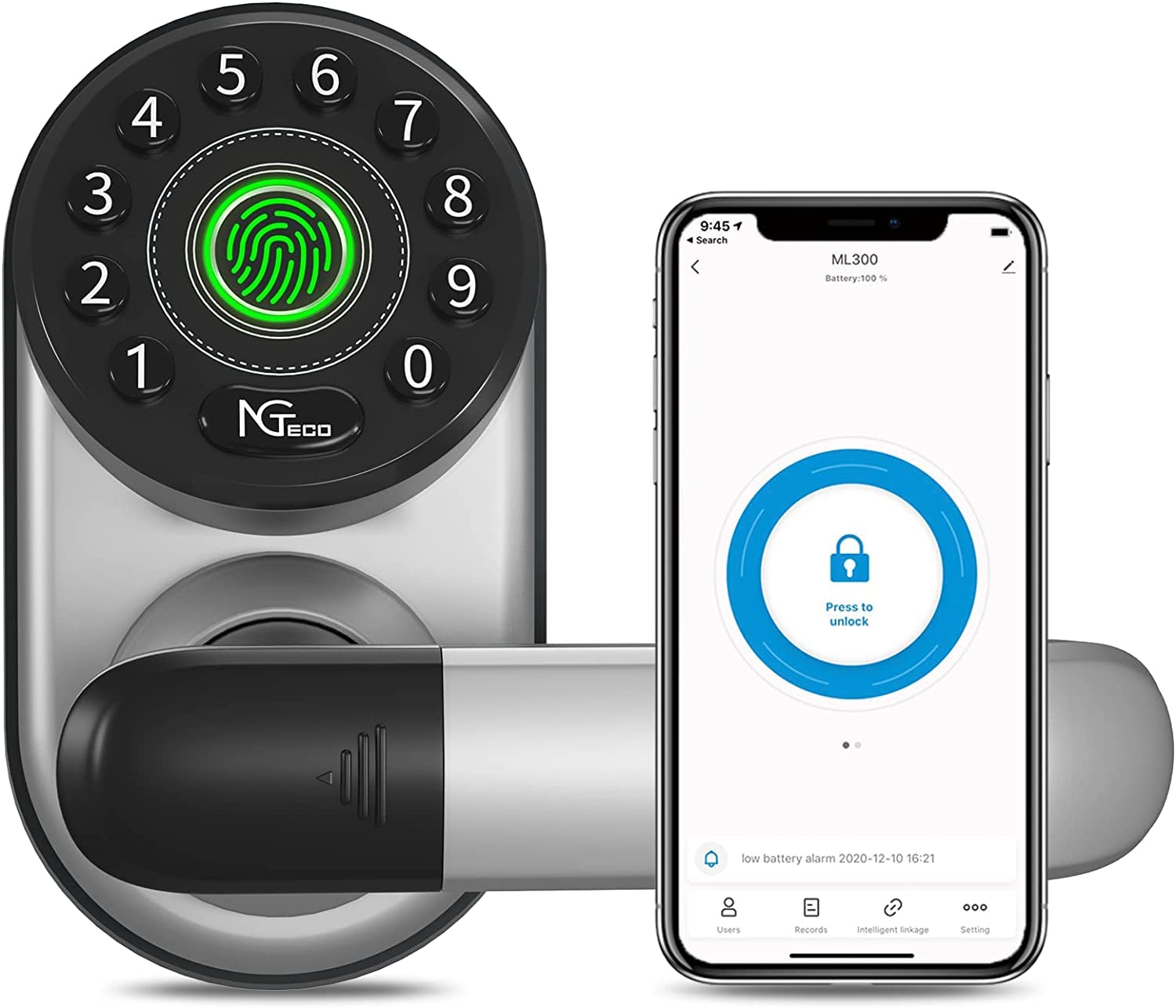 NGTeco Smart WiFi Fingerprint Keyless Entry Door Lock - Bluetooth Electronic Deadbolt with Reversible Handle, Biometric & Keypad Digital Lock for Home Security (Ideal for Apartments, Offices & Vacation Homes)