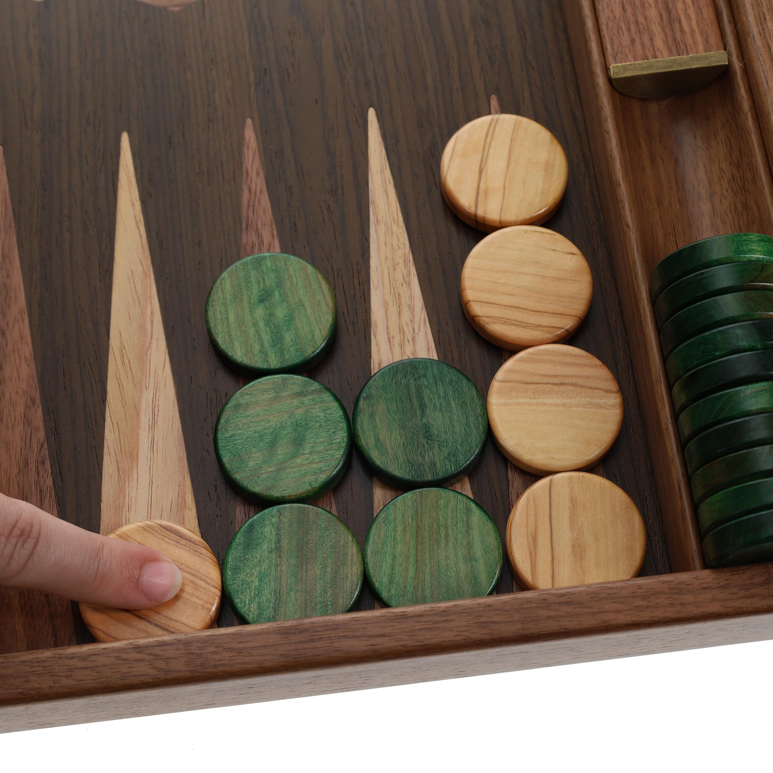 WE Games 1 Inch Olive Wooden Backgammon Pieces in Green & Natural – Premium Quality for Home, Travel, and Game Nights