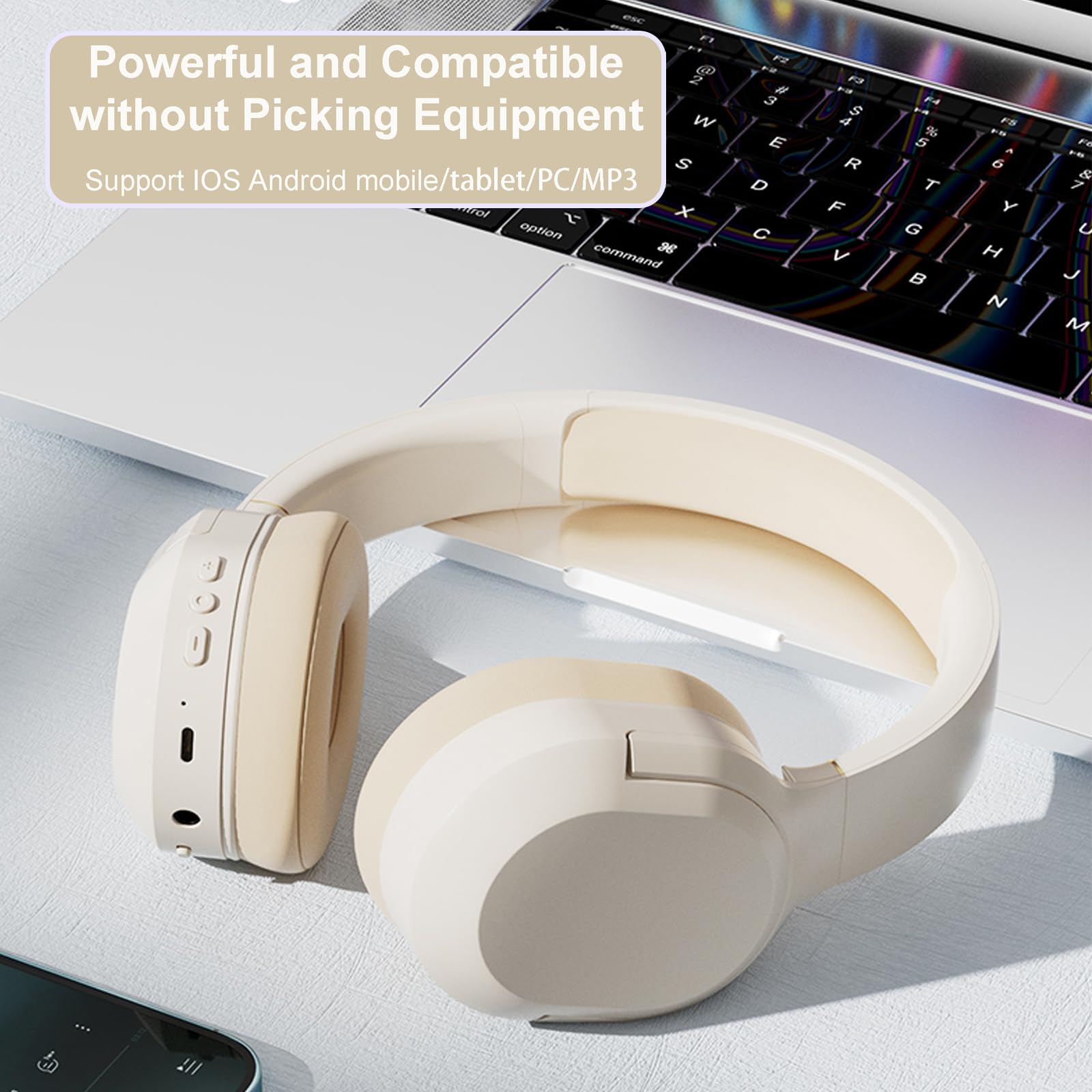 Premium Wireless Active Noise Cancelling Headphones with Deep Bass - Bluetooth 5.3 Over-Ear Headset, 30H Playtime, Built-in Mic & Comfortable Protein Ear Pads - Lightweight Design for Travel, Home, Office, Gym & Commuting (White)