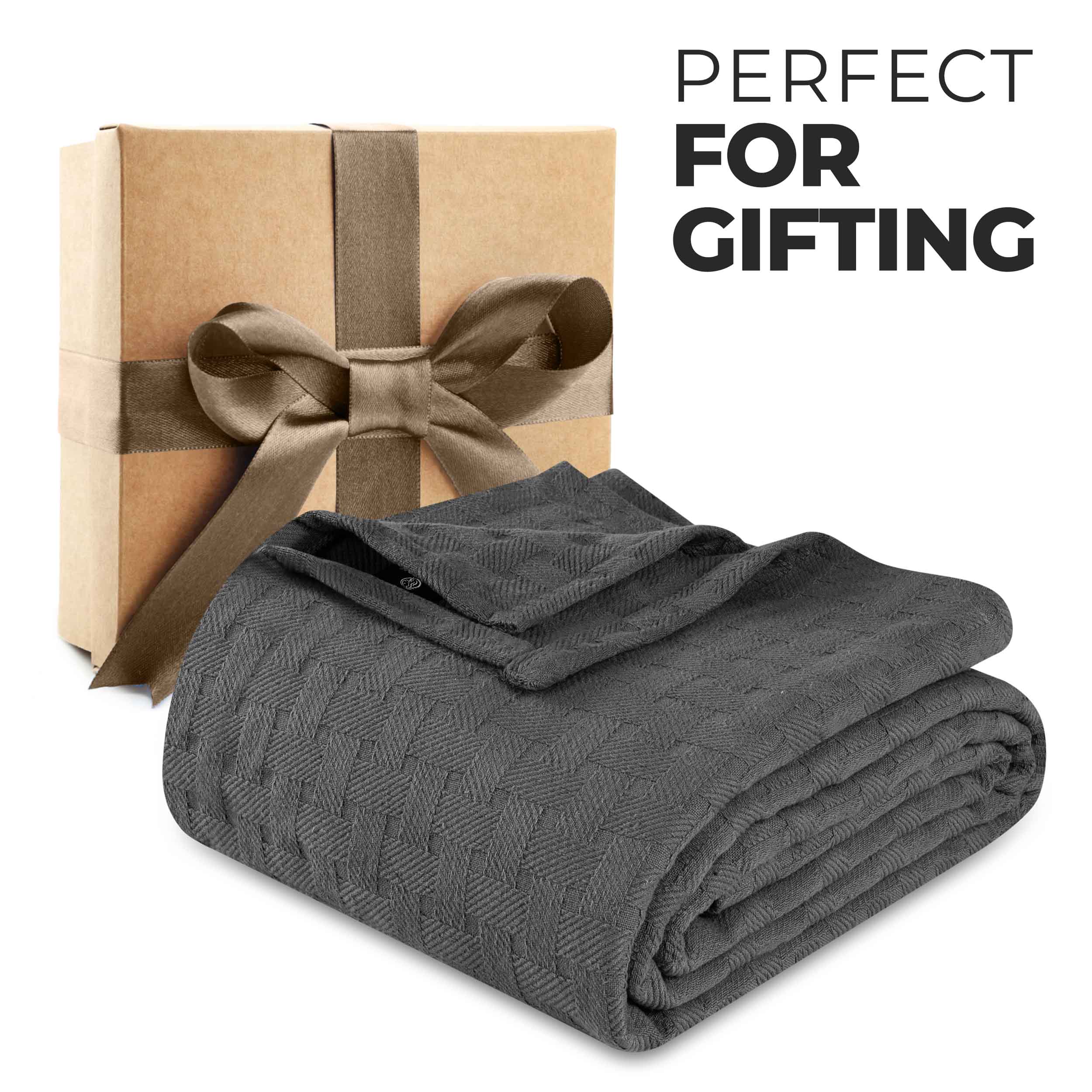 Soft Basketweave All-Season Cotton Bed Blanket & Sofa Throw - Lightweight Breathable Blanket for Bedroom, Living Room, Travel and Outdoor Use