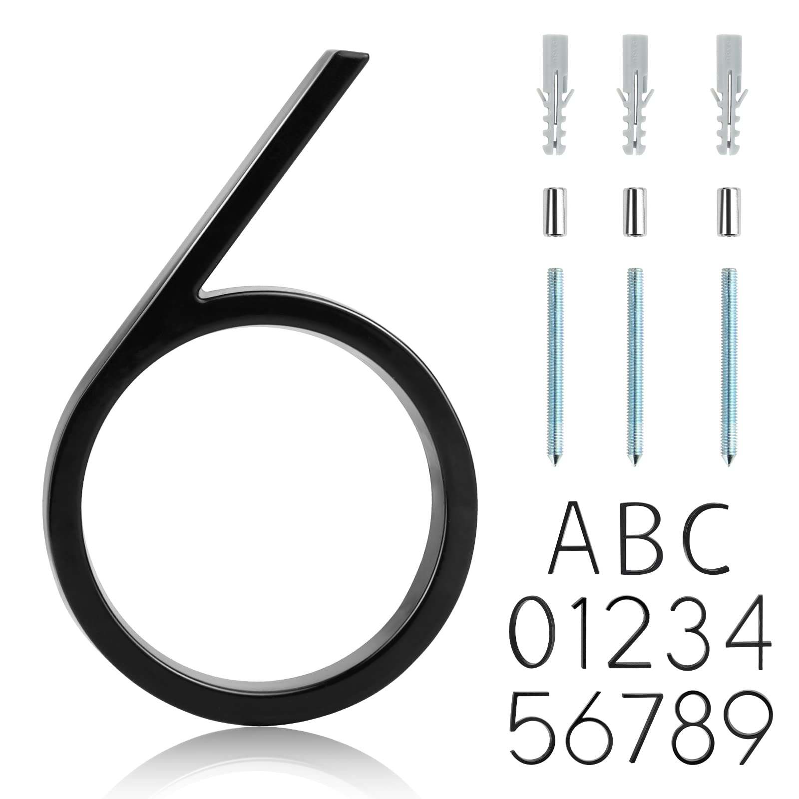 5 Inch Modern Floating House Numbers - Black Floating Mount Address Plaque for Outdoor Home Decor (Set of 6) | Perfect for Mailbox, Front Door, and Garden Display