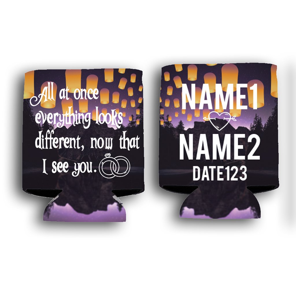 VictoryStore Custom Wedding Can & Beverage Coolers - Personalized Insulated Beer & Soda Can Holders for Parties, Picnics & Outdoor Events - 'All At Once Everything Looks Different...' Design