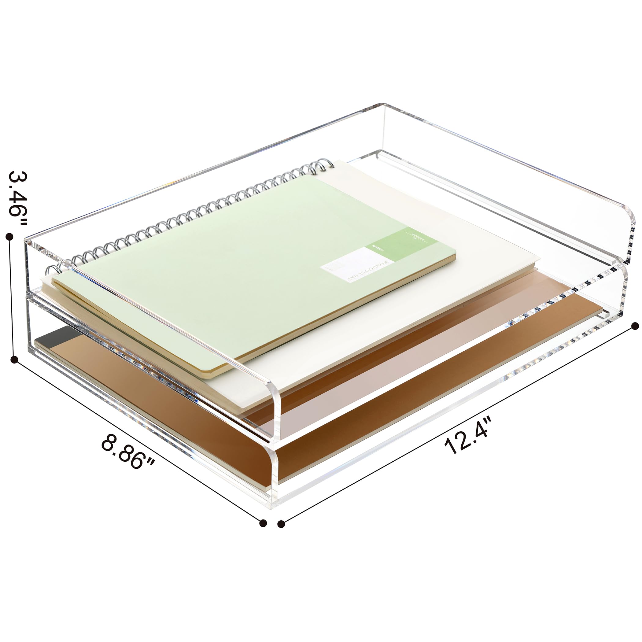 2-Pack Clear Acrylic Stackable Paper Letter Trays - A4 File Organizer & Desk Accessory for Office, Home, Workspace - 12.4