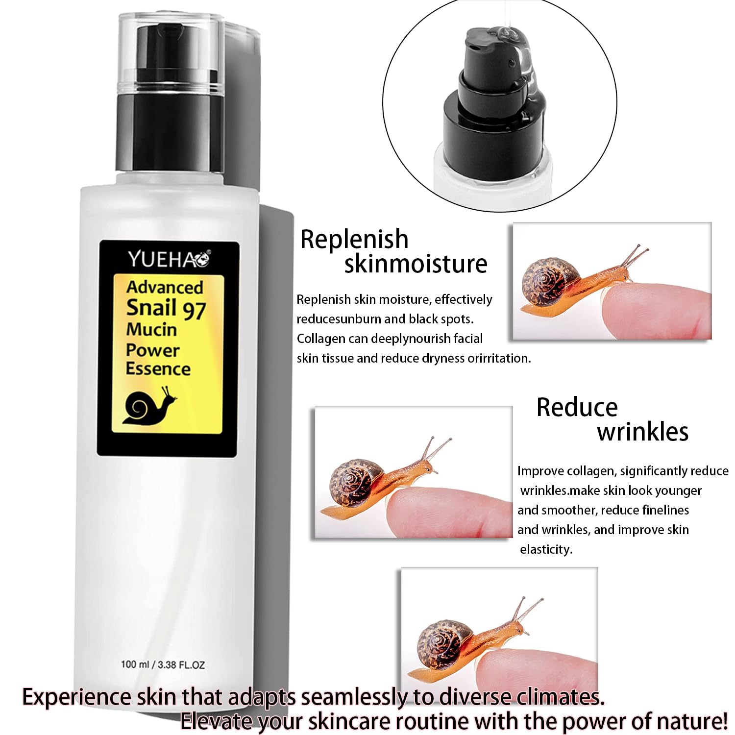 97% Snail Mucin Face Serum - Power Repairing Essence for Hydration & Moisture | Anti-Aging Treatment for Dull Skin & Fine Lines | 100ml (2 Bottles) | Perfect for Night Routine & Daily Skincare Regimen