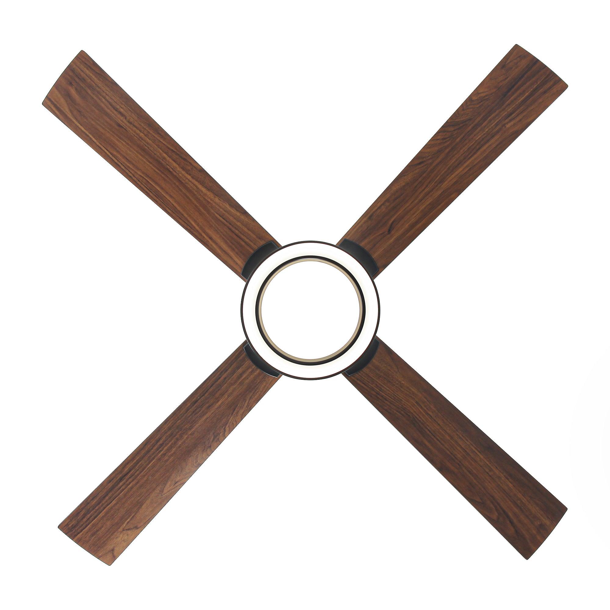 52 Inch Modern Ceiling Fan with LED Light & Remote Control - 4 Blades, DC Motor, Downrod Mount - Perfect for Living Room, Bedroom, and Office Spaces