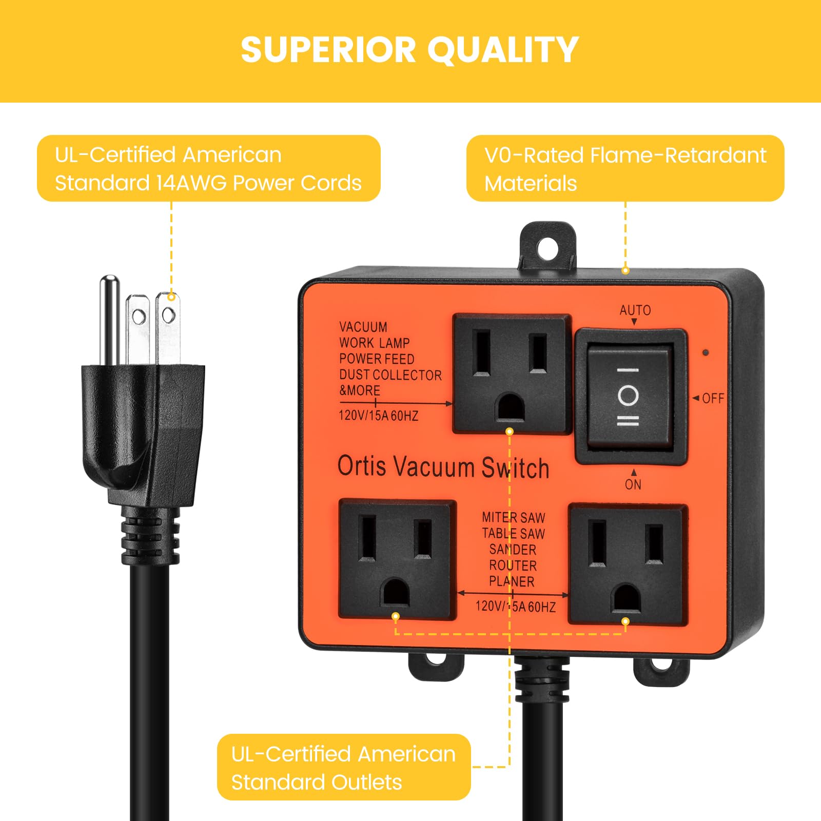 Ortis Automatic Vacuum Switch for Power Tools - Delayed On/Off to Prevent Circuit Overload & Tripping - Keep Workspace Clean & Improve Air Quality - Ideal for Woodworking, Construction, and DIY Projects
