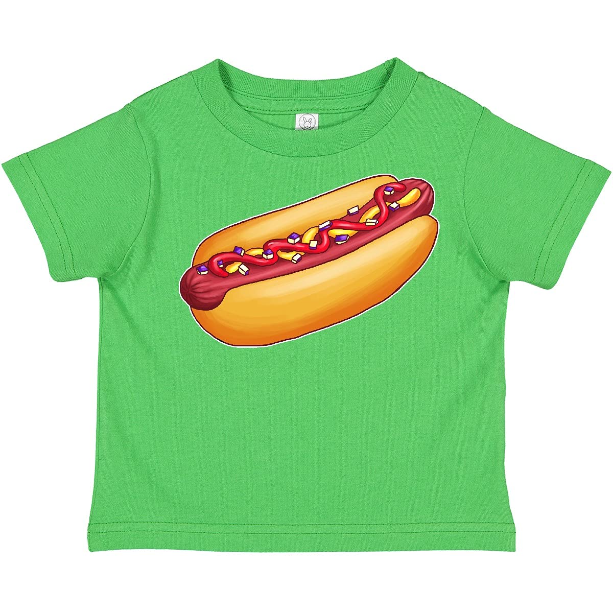 Inktastic Hot Dog Graphic Tee with Mustard, Onions & Ketchup Print - Cute Toddler T-Shirt for Boys & Girls - Perfect for BBQ Parties, Summer Outings & Casual Wear