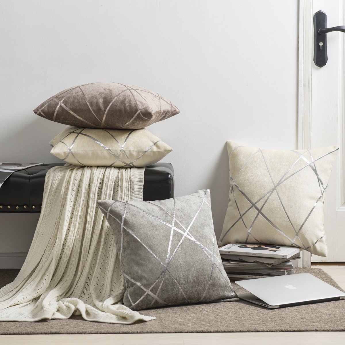 GIGIZAZA 26x26 Inch Decorative Throw Pillow Covers Set of 2 - Taupe Brown Square Cushion Covers for Sofa, Bed, Living Room - Soft Luxury Pillowcases for Home Decor & Interior Design