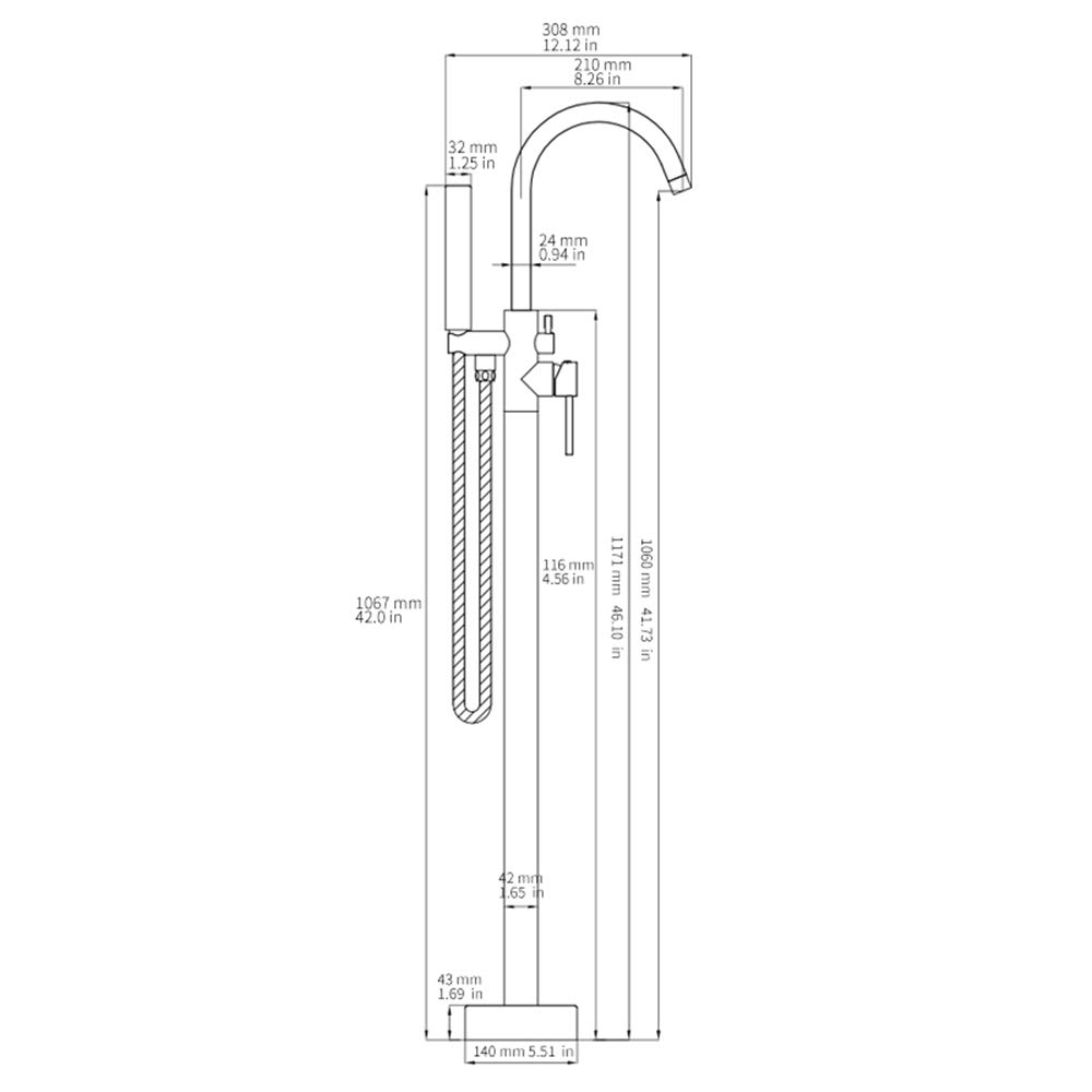 Brass Freestanding Bathtub Faucet with Hot & Cold Water - Double Handle Floor Mounted Bath Shower Mixer with Handheld Showerhead - Brushed Nickel Finish for Modern Bathroom & Spa Relaxation