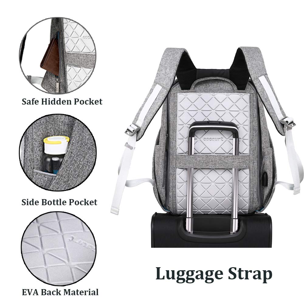 OSCAURT Anti-Theft Backpack - 15.6 Inch Laptop Travel Backpack with Hidden Zipper & USB Charging Port - Waterproof Business Computer Bag for Men & Women - Perfect for Commuting, Traveling & Daily Office Use