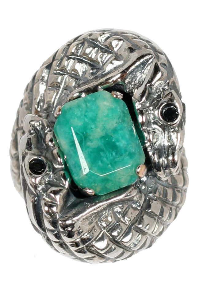 Amazonite Serpent Ring - Sterling Silver Adjustable Snake Jewelry for Women, Handmade Boho Chic Fashion Accessory | Perfect for Everyday Wear, Gift Giving & Spiritual Healing
