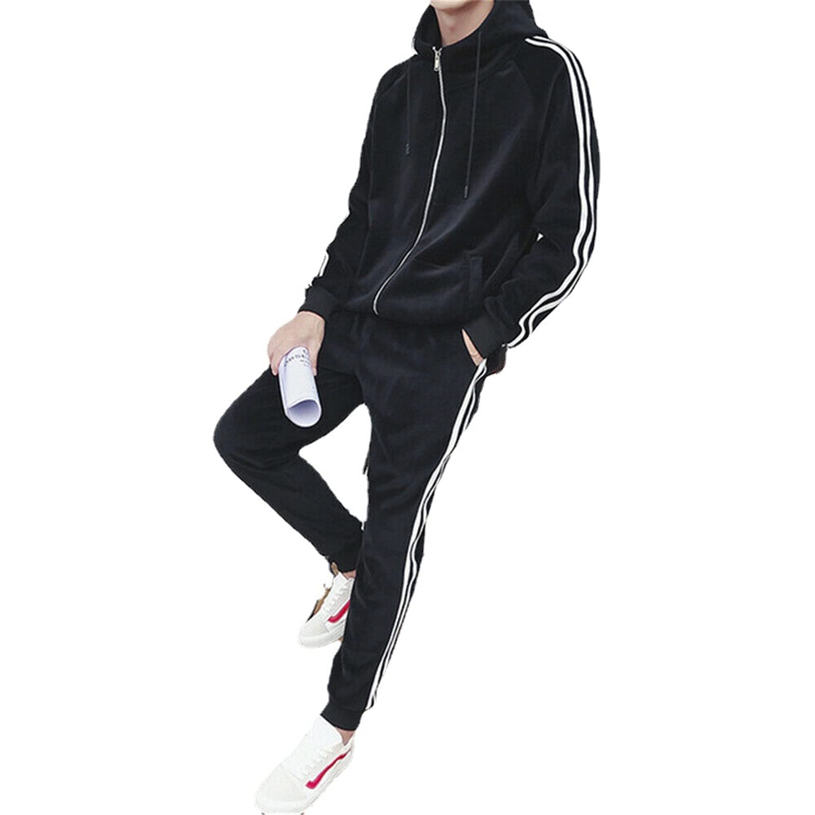 Men's Velvet Tracksuit 2-Piece Set - Soft Casual Pants & Jacket Outfit for Hip Hop, Lounge & Streetwear Fashion | Comfortable Winter Jogger Suit for Men