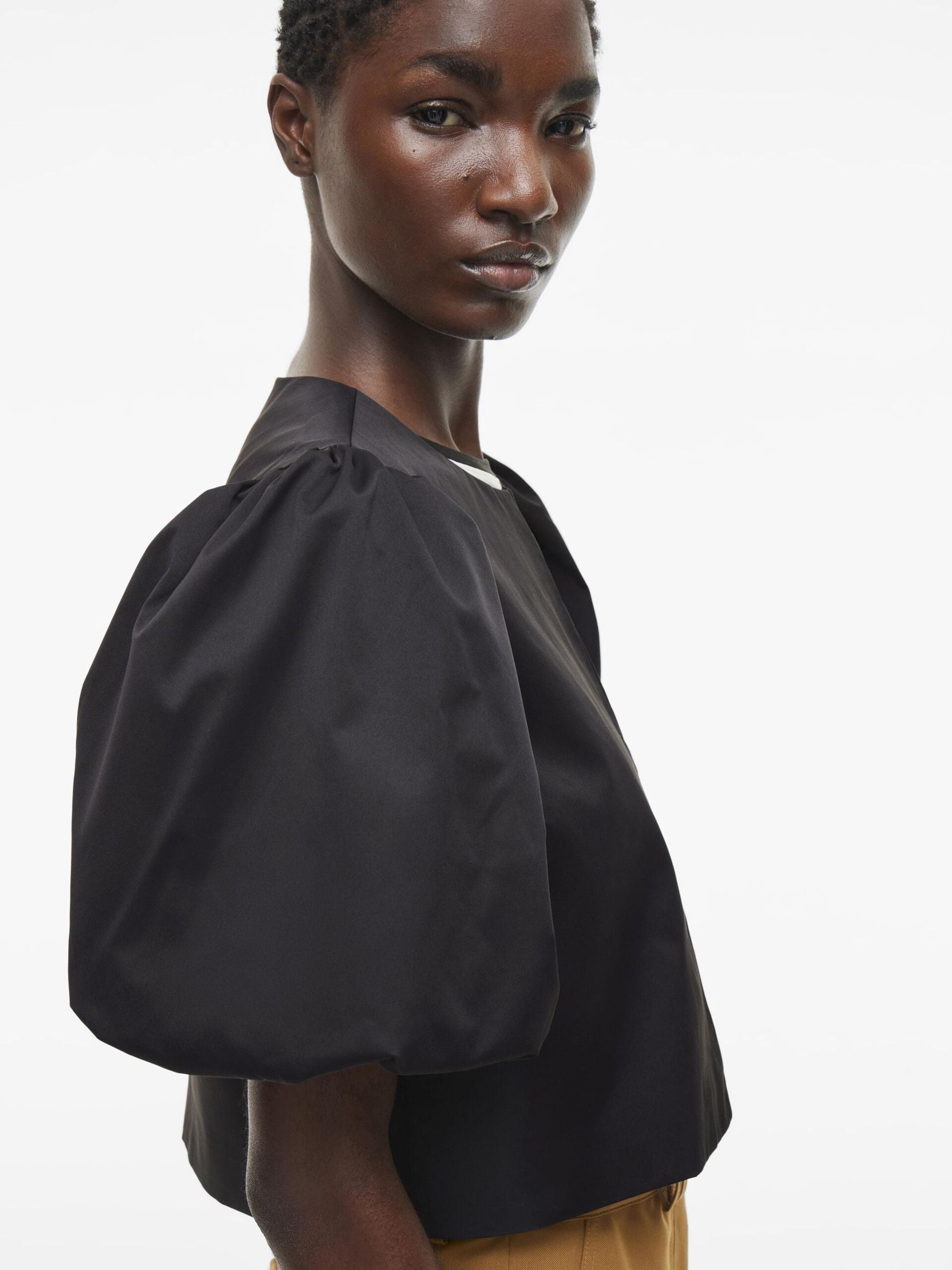 Detta Women's Puff Sleeve Blouse in Meteorite Gray - Elegant Ruffle Top for Casual Wear, Office & Date Nights