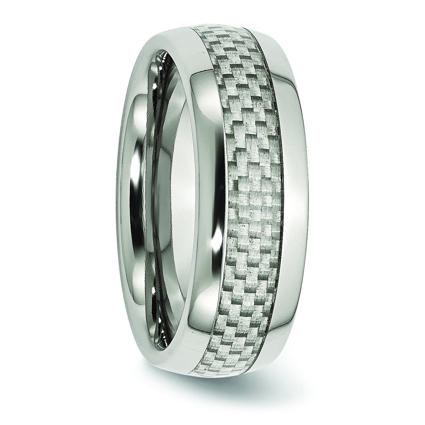 Premium 8mm Stainless Steel Band Ring with Carbon Fiber Inlay - Polished Grey Finish for Men | Wedding, Engagement, Anniversary & Everyday Wear Jewelry Gift