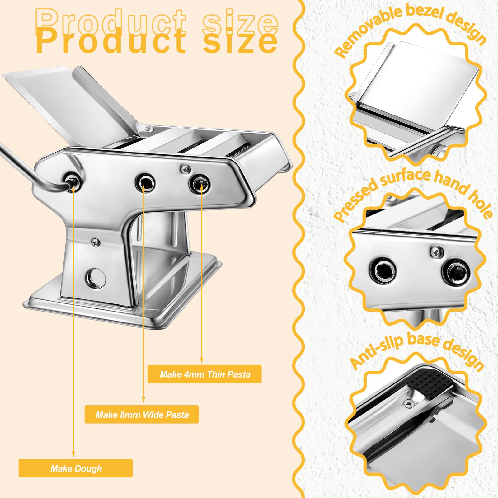 Stainless Steel Manual Pasta Maker Machine with Adjustable Thickness - Includes Pasta Drying Rack & Ravioli Stamp Cutter for Spaghetti, Fettuccine, Lasagna | Perfect for Italian Cuisine & Homemade Dumpling Skins | Ideal for Home Kitchen & Restaurant Use