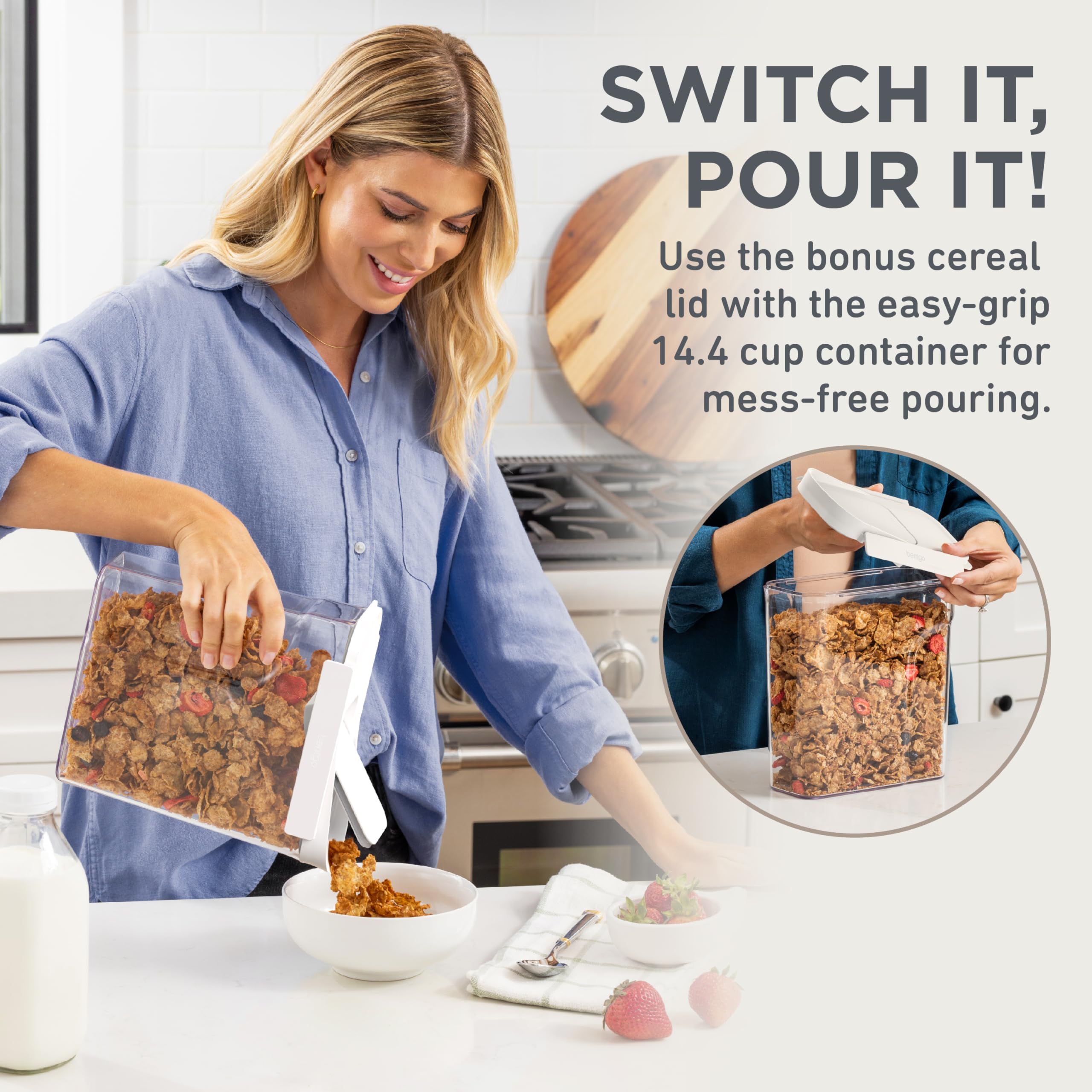 Bentgo Pantry - 22-Piece Airtight Food Storage Containers Set, Clear Stackable Kitchen & Pantry Organization with Locking Lids for Freshness, Includes Bonus Cereal Lid & Scoop, BPA-Free Plastic (Snow) | Perfect for Meal Prep, Snack Storage & Pantry Organization