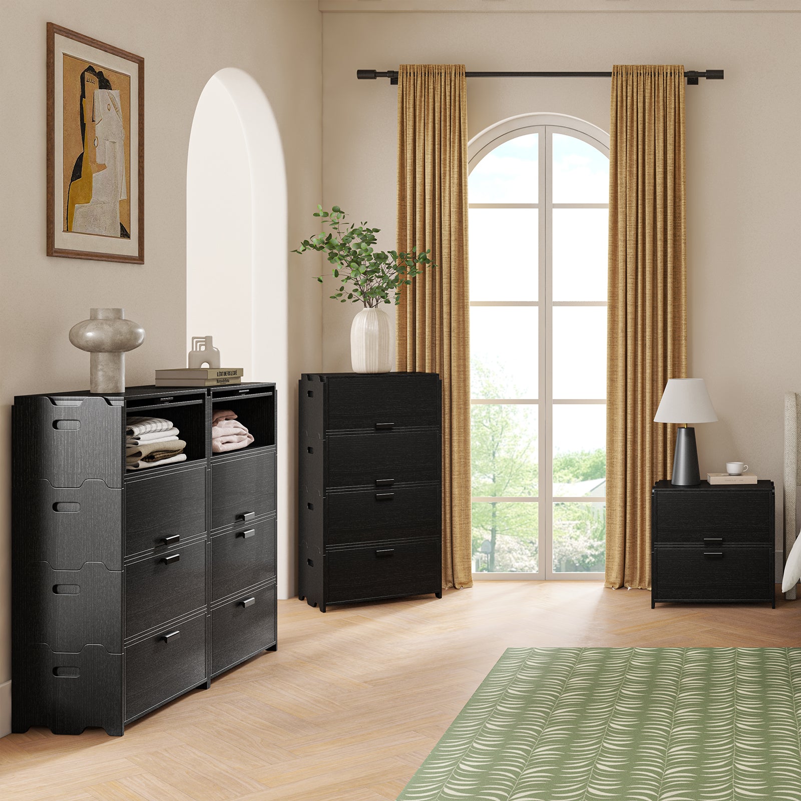 Modular Stackable Storage Drawers Nightstand with Flexible Organization - Hagen Space-Saving Bedside Organizer for Bedroom, Office & Dorm Room