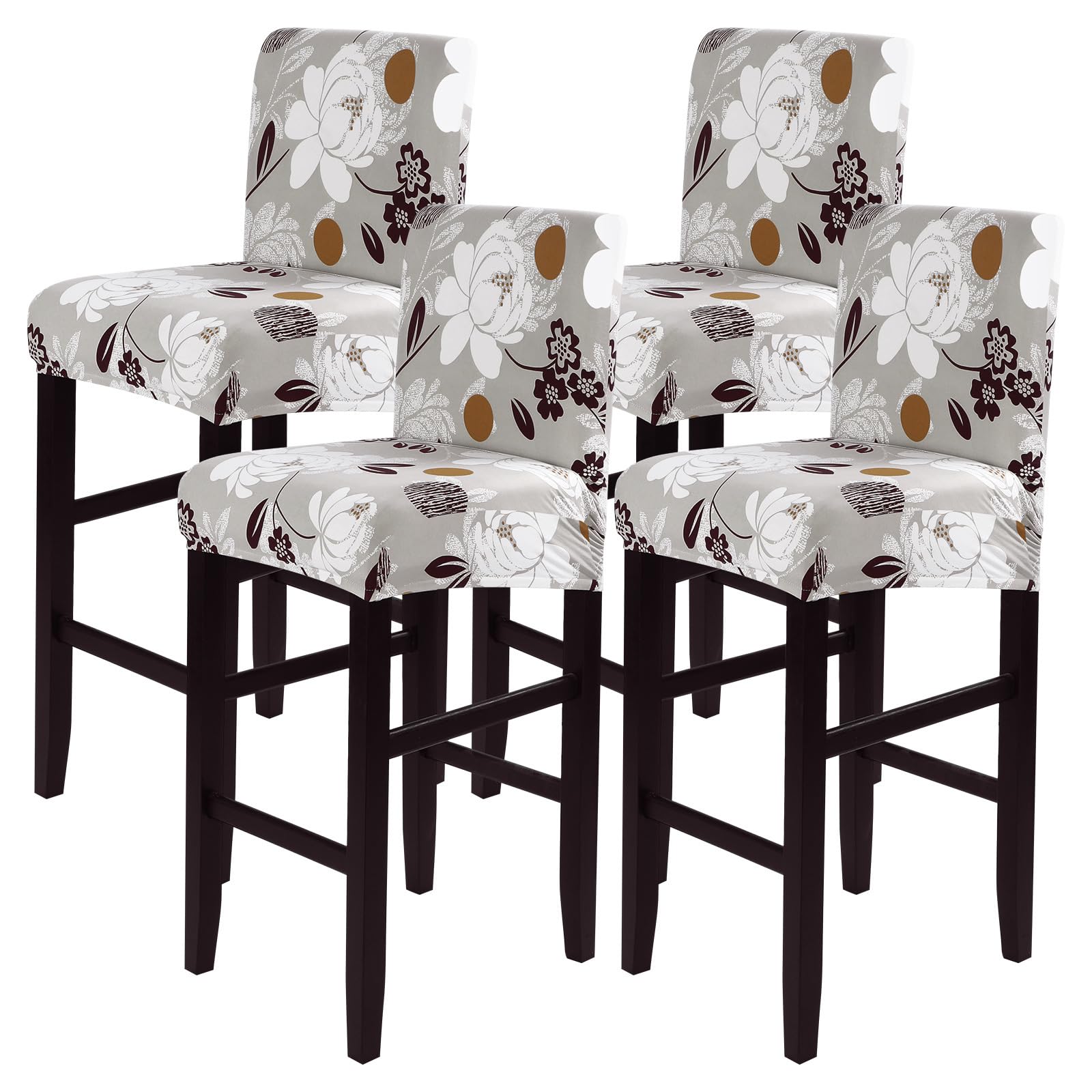 Stretch Washable Bar Stool Covers Set of 4 - Counter Height Seat Covers for Kitchen, Dining Room & Cafe - Booming Flower Design - Perfect for Home Decor, Restaurant Upgrade & Indoor Furniture Protection
