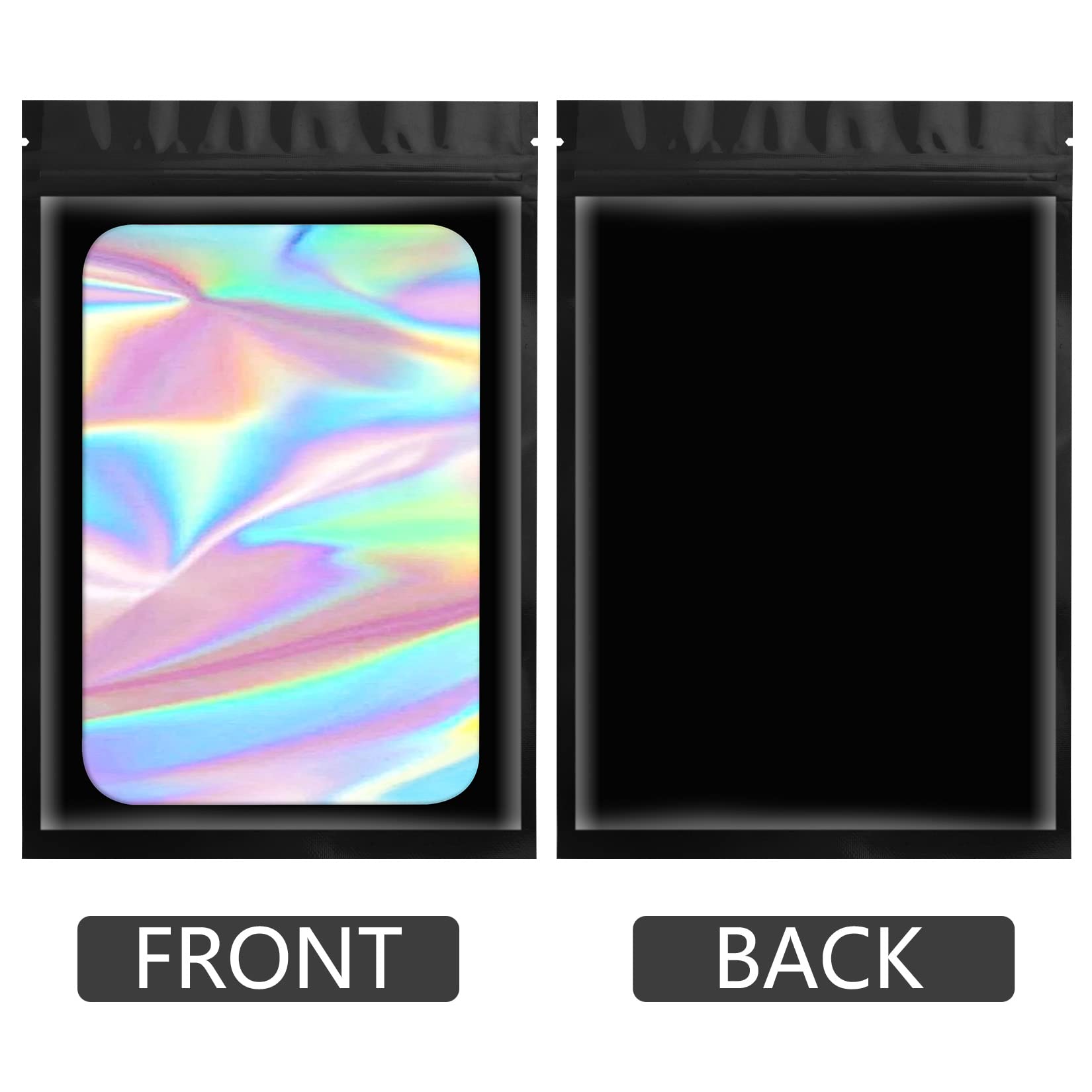 100 Pack Black Smell Proof Mylar Holographic Bags - Resealable Odor Proof Foil Pouch for Food Storage, Lip Gloss, Jewelry & Eyelash Packaging (3.9x7.1 Inch) - Ideal for Small Business & Home Organization