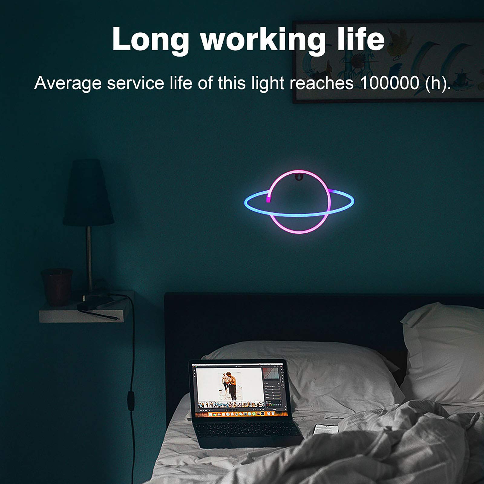 LED Neon Lamp - Hanging Planet Night Light for Kids Bedroom, Room Wall Decor, Birthday Party, Bar, Beach & Wedding Lighting | Dimmable & Energy-Efficient Neon Sign for Home & Commercial Use