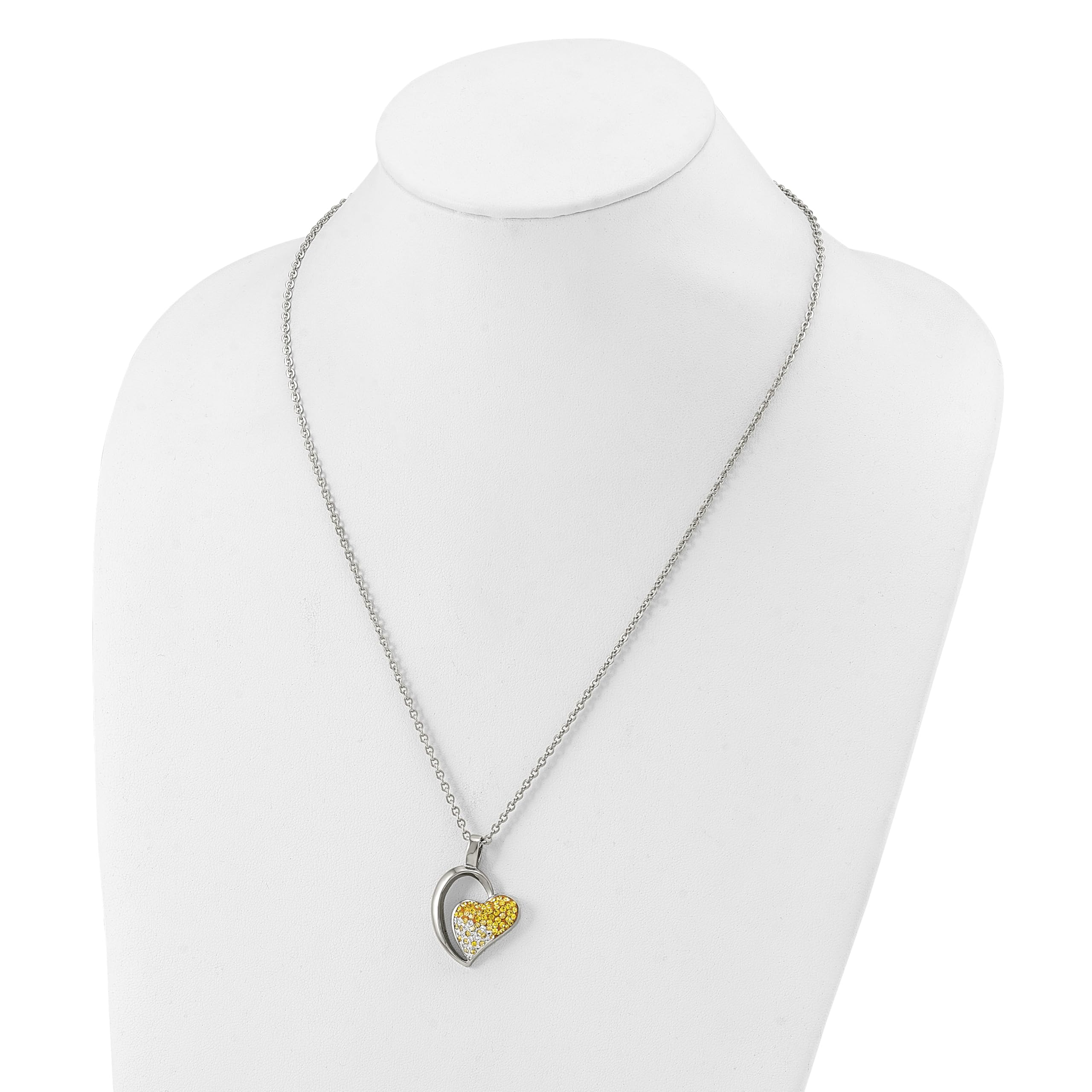 Stainless Steel Heart Pendant Necklace with Crystals for Women