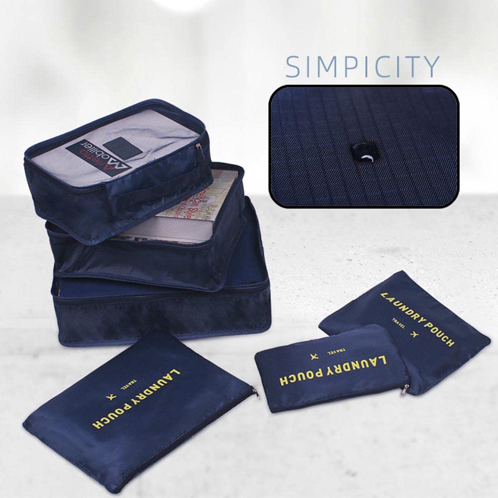 Rojeam 6-Piece Packing Cubes Set - Travel Luggage Organizers for Suitcases (Dark Blue) | Perfect for Business Trips, Vacations & Weekend Getaways