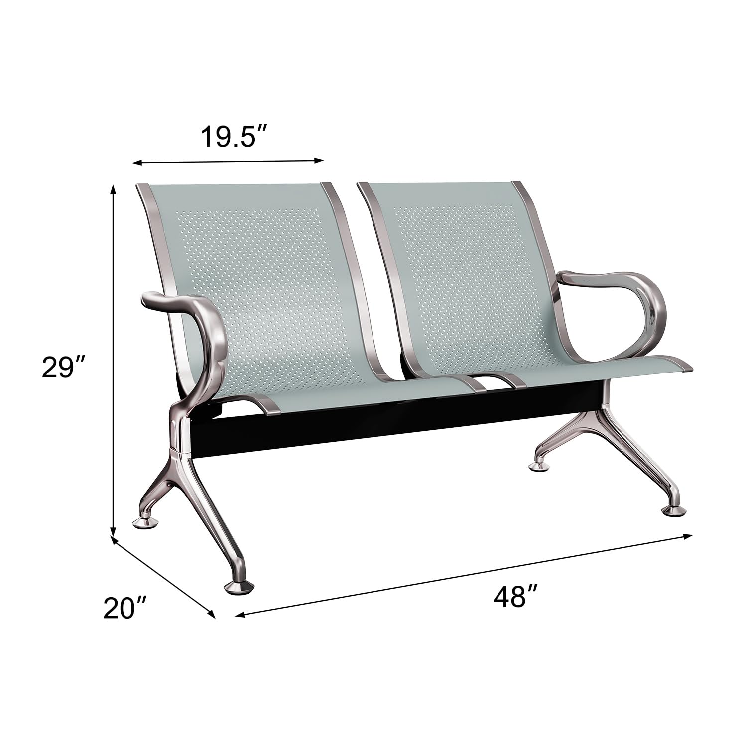 Kinsuite 2-Piece Waiting Room Chair Set - 4-Seat Reception Bench for Airport, Office, Bank & Hospital Lobby - Durable Silver Metal Seating Furniture for Business & Public Spaces