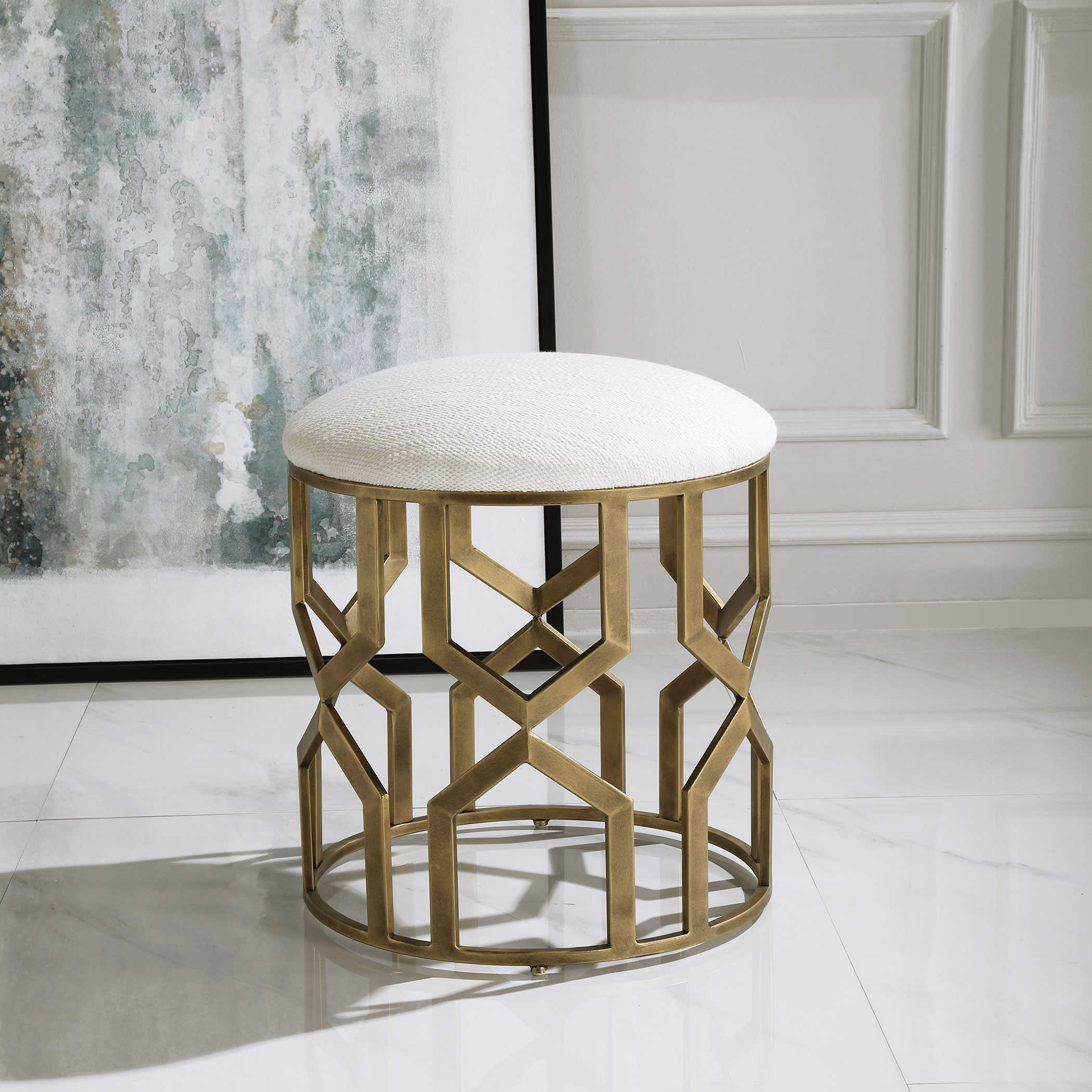Modern Trellis Accent Stool - Stylish Home Decor for Living Room, Bedroom & Entryway - Perfect Small Seating & Side Table