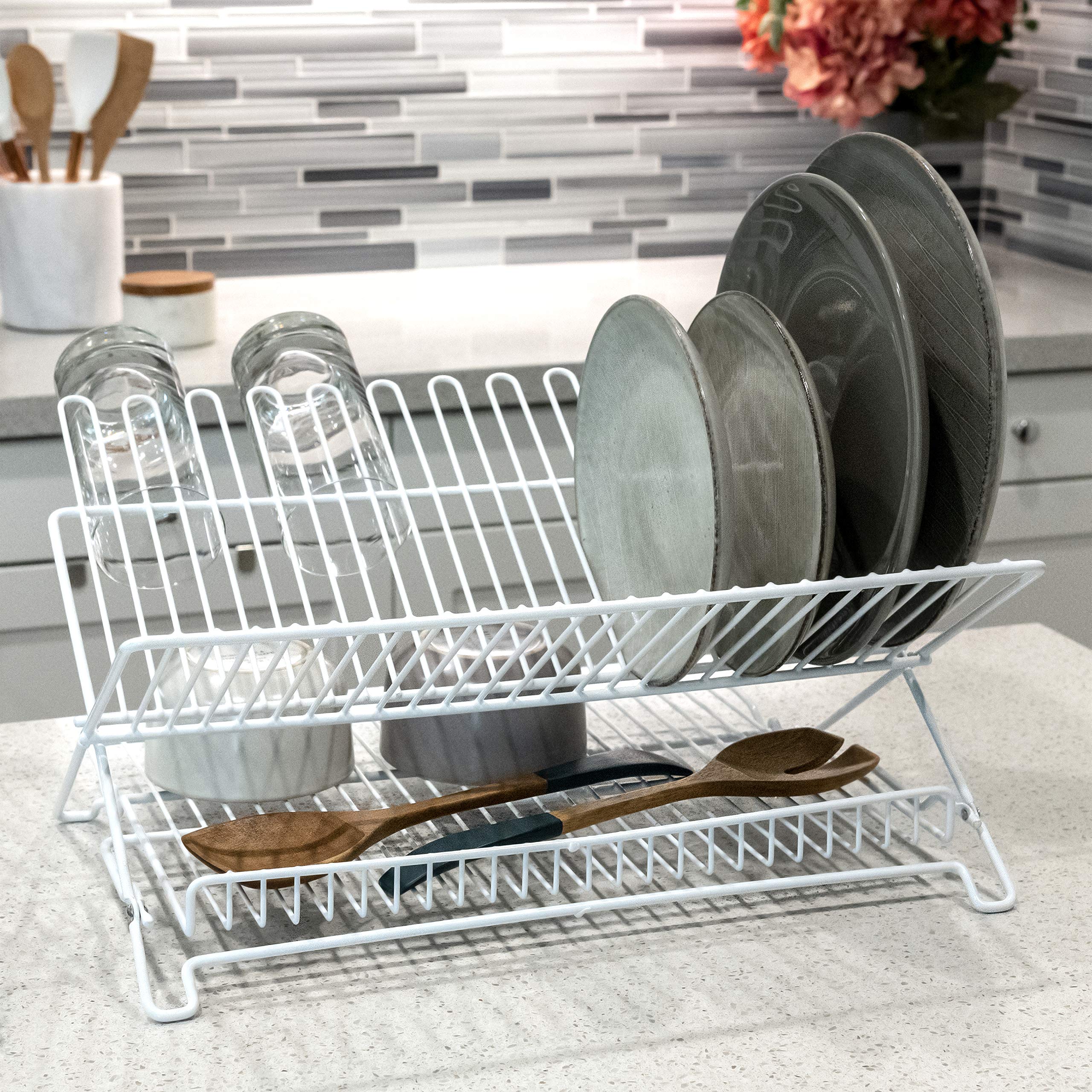 Better Houseware Large Folding Dish Drying Rack - Space Saving Kitchen Counter Organizer with Extra Drying Space - Perfect for Small Kitchens, Apartments & RV Use