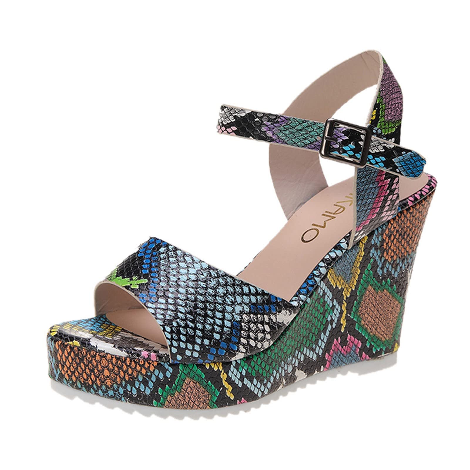 Women's Snakeskin Print Peep Toe Wedge Sandals with Heels - Stylish Dressy Summer Beach Sandals for Women | Perfect for Vacations, Pool Parties & Casual Outings
