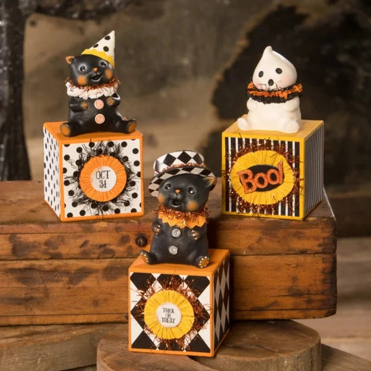 Halloween Decorative Blocks Set of 3 - Spooky Home Decor by Bethany Lowe Designs | Perfect for Mantel, Shelf & Fall Table Centerpiece Decorations