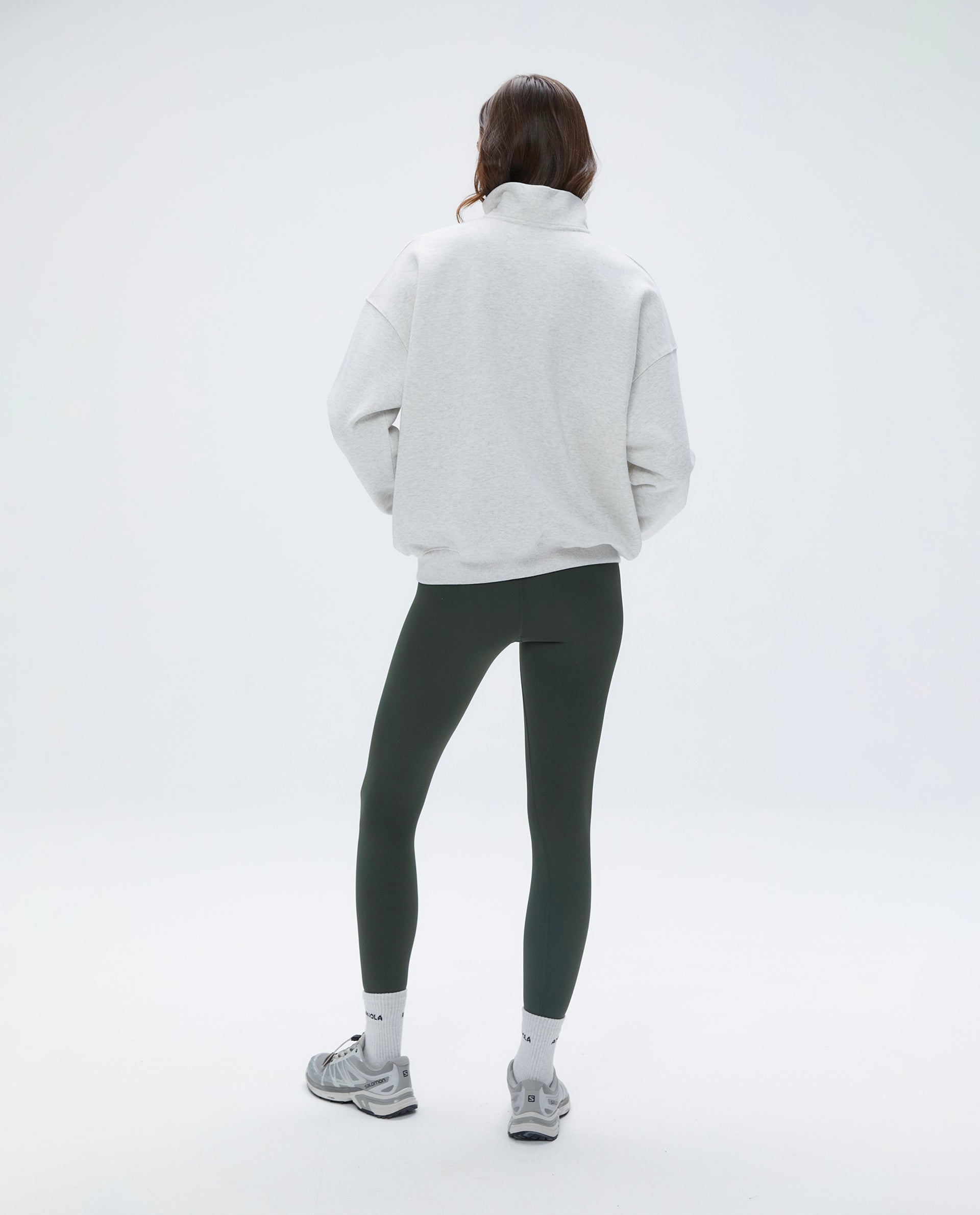 Oversized Full Zip Funnel Neck Sweatshirt - Light Grey Melange & Dark Olive | Women's Sportswear Hoodie for Gym, Running & Casual Wear