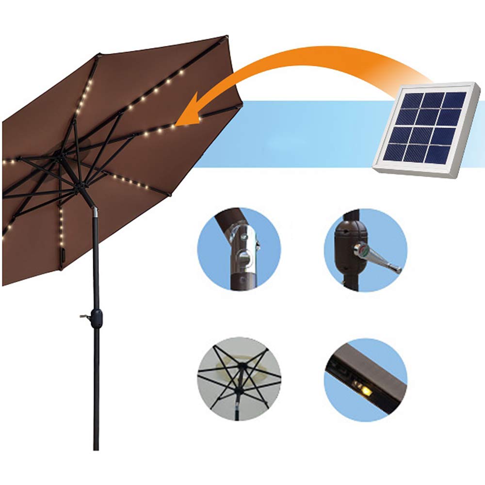 2.7m Octagonal Garden Parasol Umbrella with Tilt & Crank Mechanism - Solar LED Patio Umbrella for Outdoor, Beach, Poolside & Backyard Relaxation