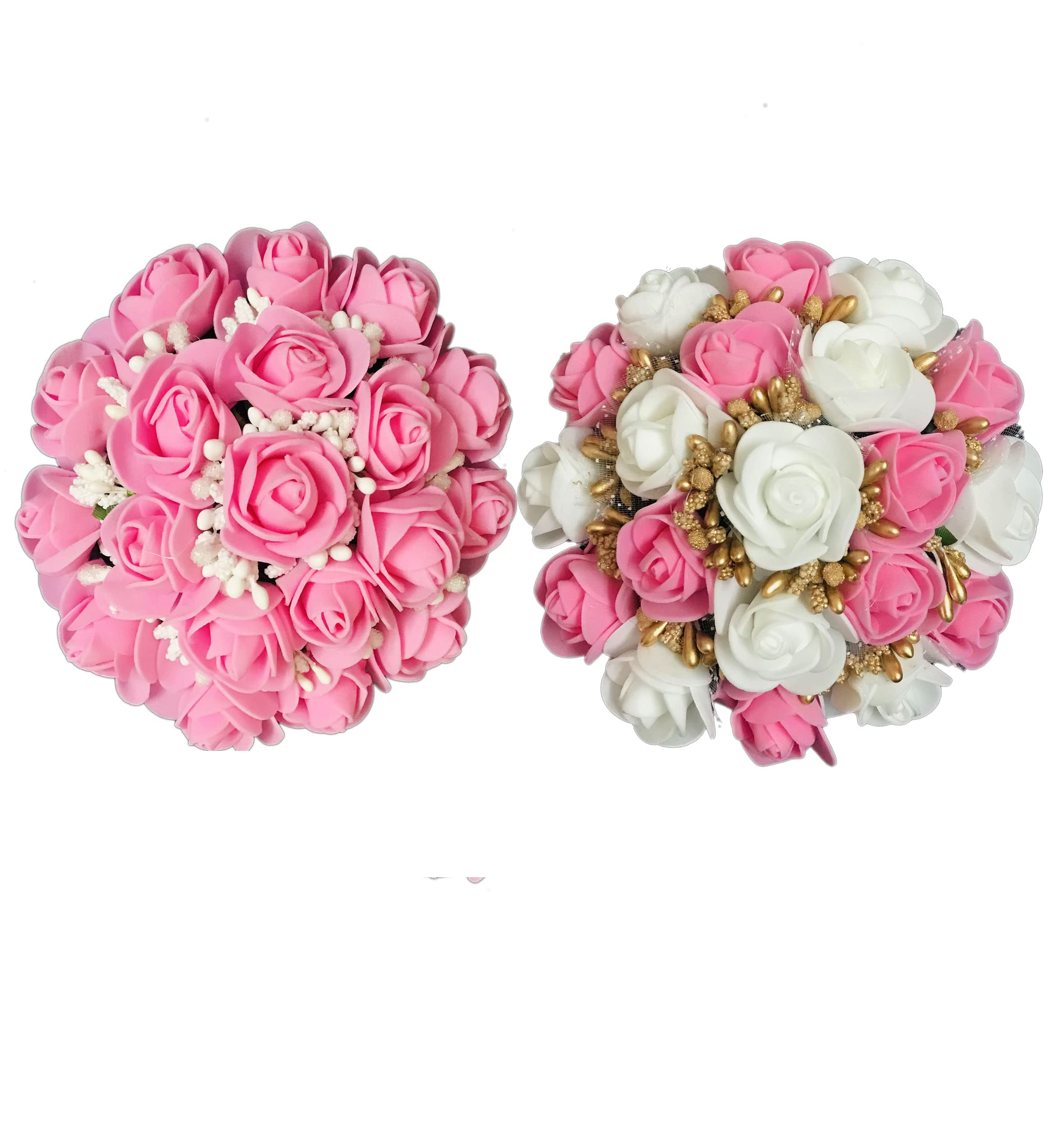Arooman™ 2-Pack Pink & White Artificial Flower Hair Jewelry Set - Bridal Gajra & Bun Hair Accessories for Women & Girls - Perfect for Weddings, Parties & Festivals