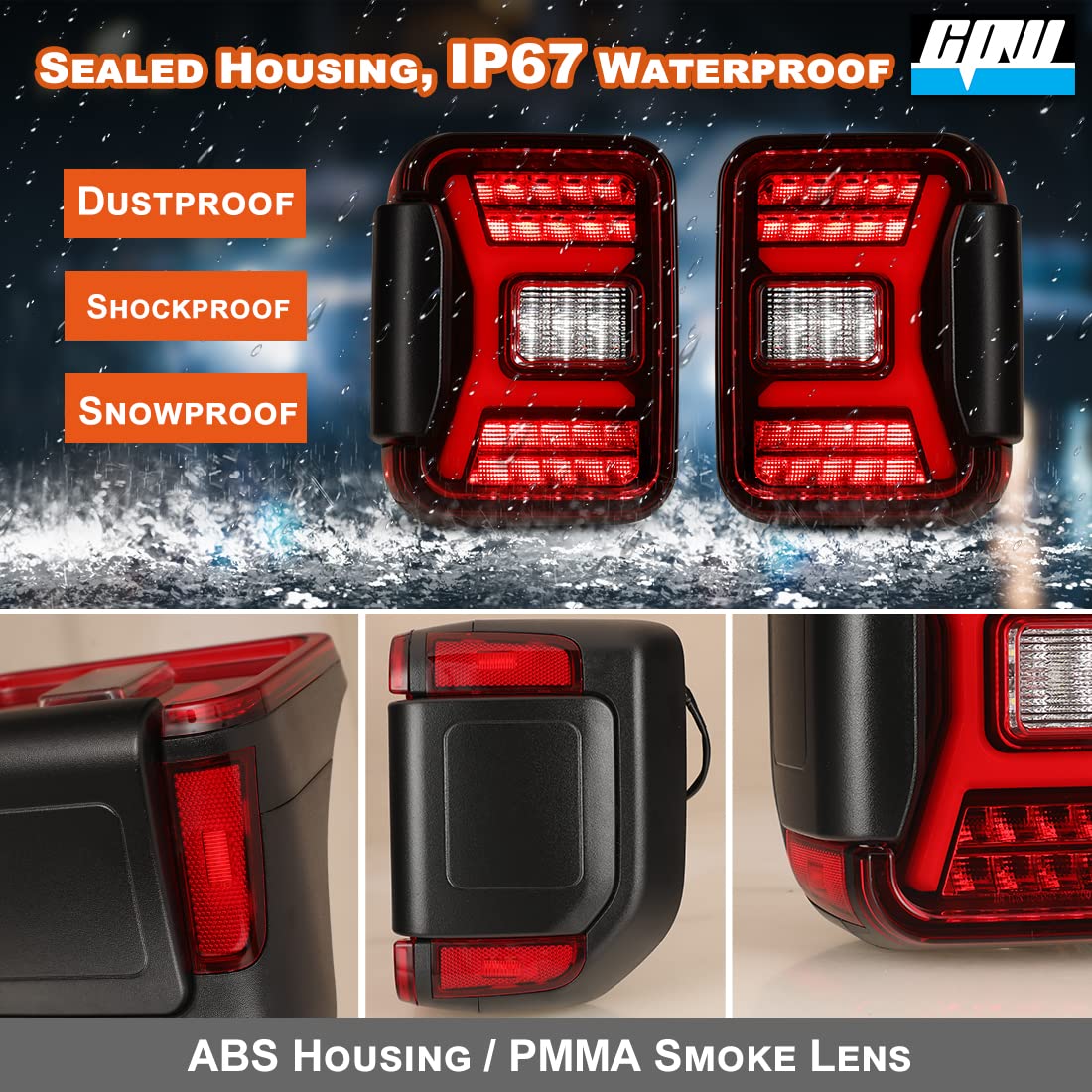Premium LED Tail Lights Assembly for 2019-2025 Jeep Gladiator JT - Full LED Functional Rear Lamp Replacement with Sequential Turn Signal (Black Housing Red Lens) - Perfect for Off-Roading & Night Driving Safety
