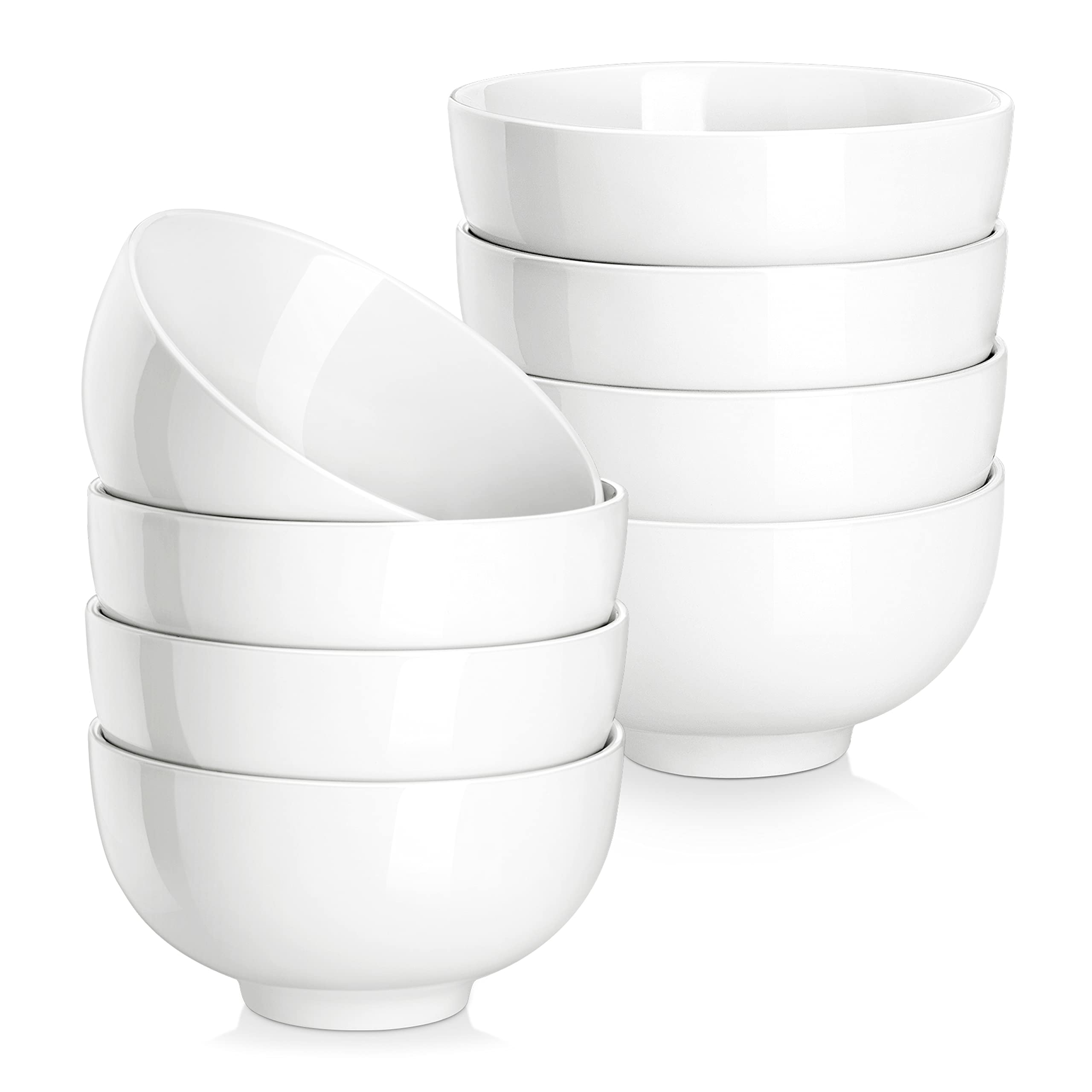 8-Pack 10oz White Porcelain Bowls - Dessert, Ice Cream & Snack Bowls for Kitchen, Dishwasher Safe